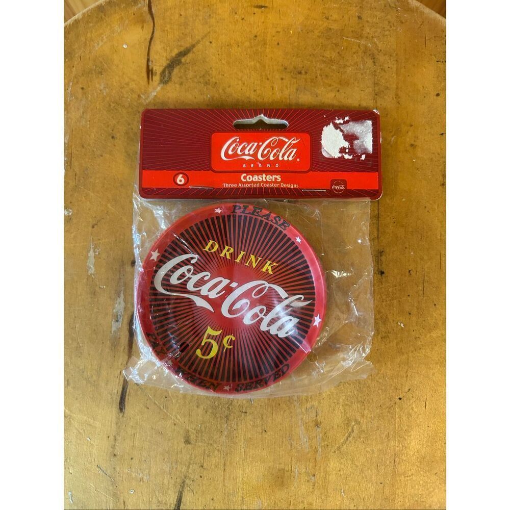 New Coca Cola Vintage Collectible Metal Tin Coasters Coke (6) “Drink 5 Cents” (5